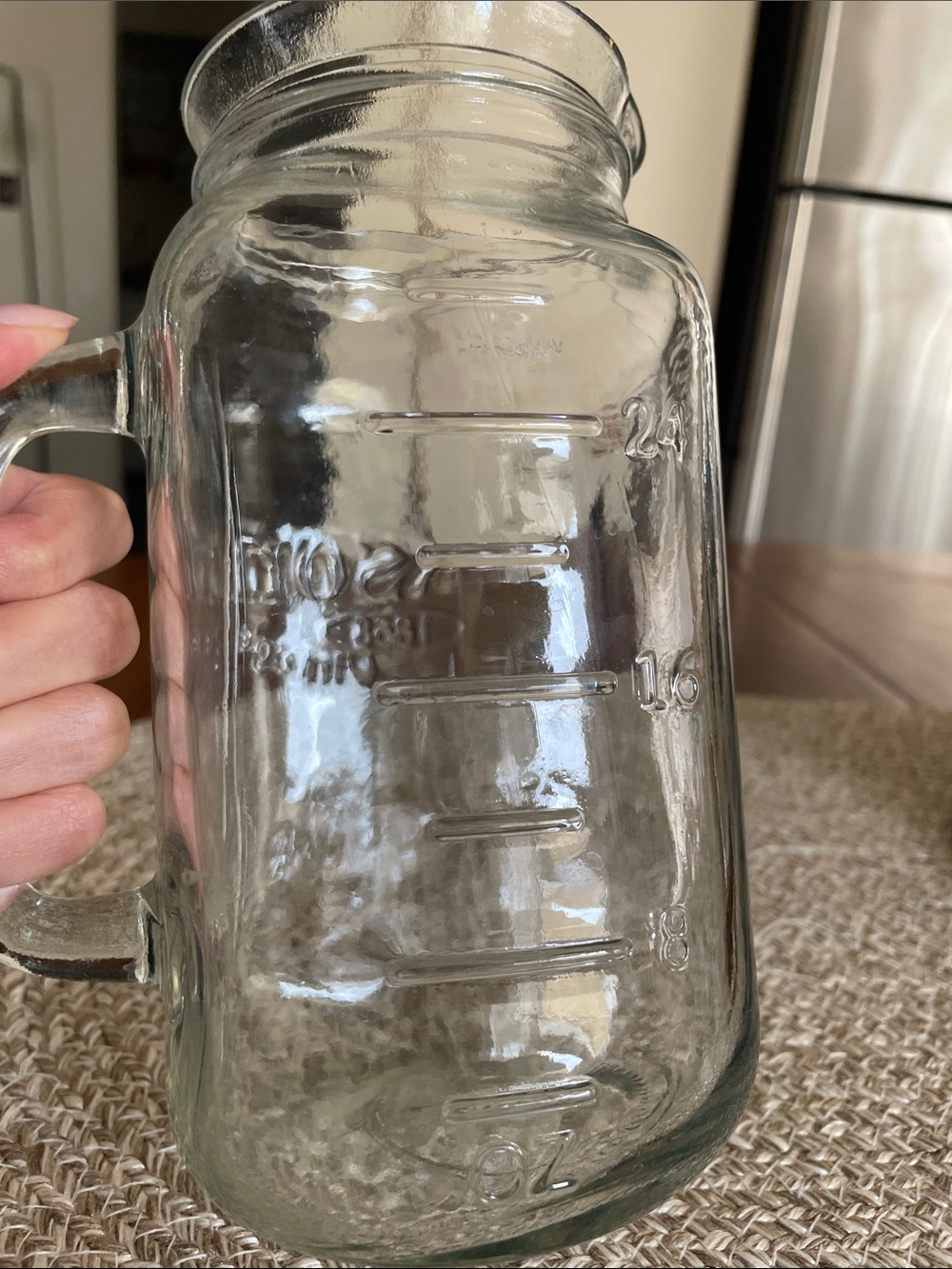 Mason Clear Glass Embossed Pitcher with Handle - Picture 2 of 3